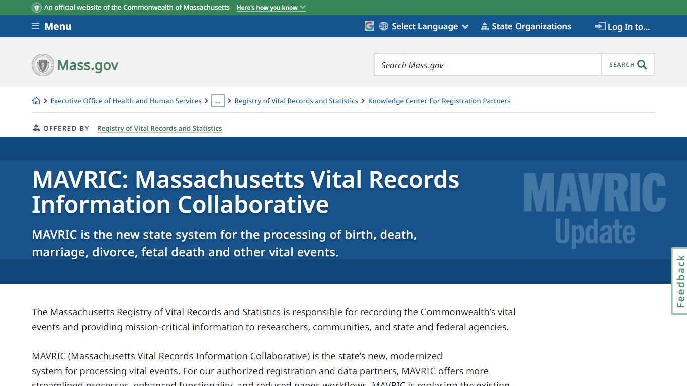 MAVRIC: Massachusetts Vital Records Information Collaborative